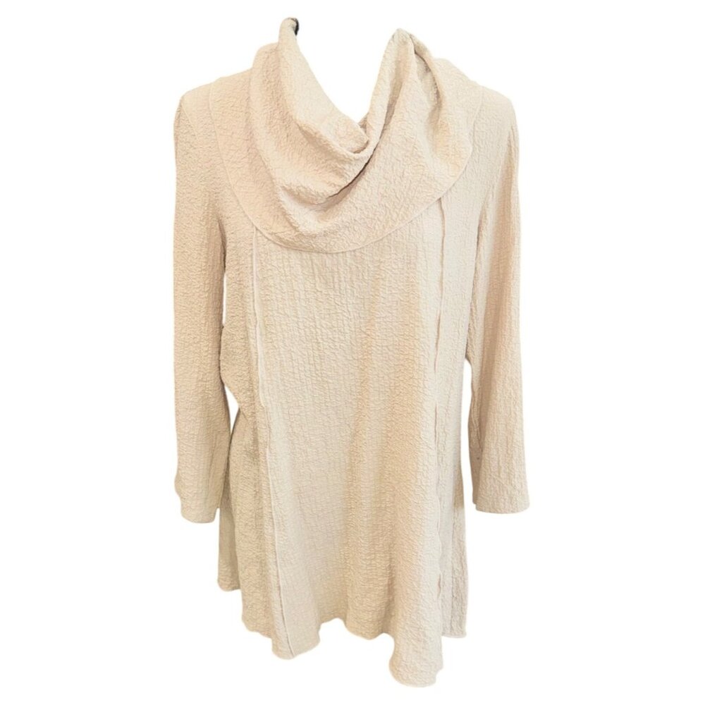Ali Miles Off White Cowl Neck Waffle Knit Textured Tunic Top S Minimalist Casual